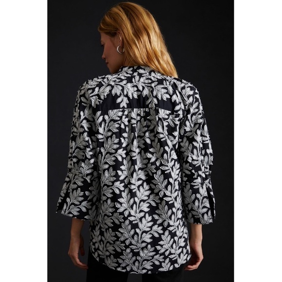 by Anthropologie Popover Blouse Top Black Grey Nwt NEW ANTHRO boho embroidered - Picture 6 of 7